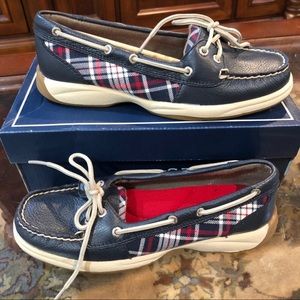 Navy leather and plaid USA sperrys